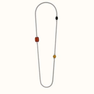 SOLD - Hermes Chevauchee Long Necklace Silver Onyx